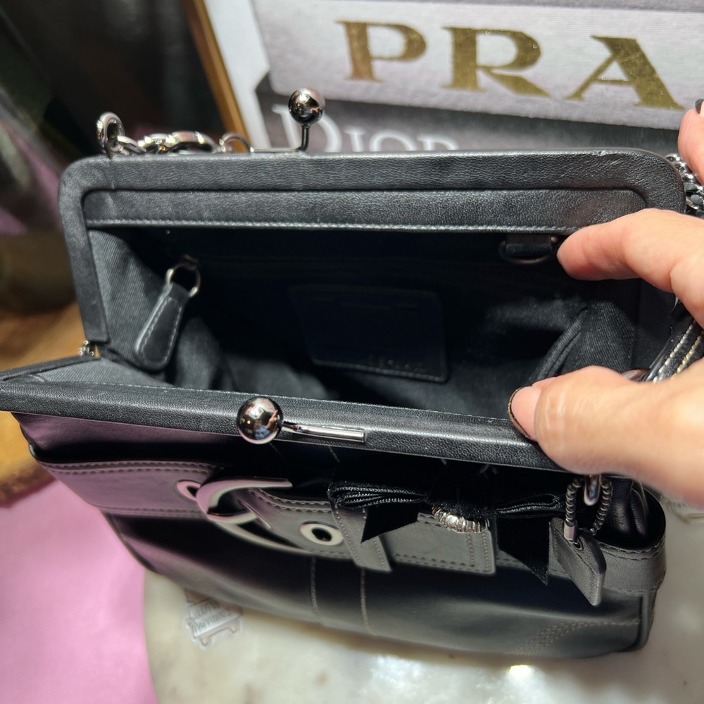 Coach Soho Kisslock Vintage black leather crystal velvet bow EUC - Picture 6 of 13